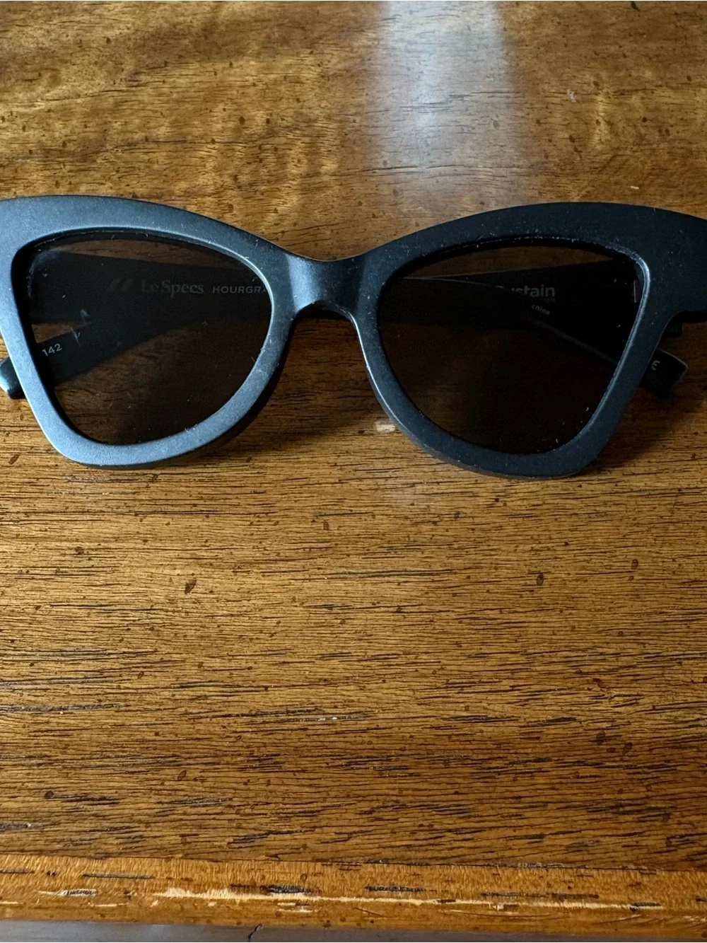Le Specs Black Cat-Eye Sunglasses with Dark Green Lenses